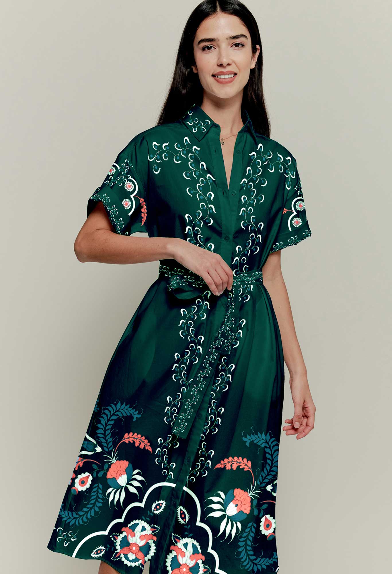 The Sarah Shirtdress | Emerald Dutch Blossoms - Atomnpay
