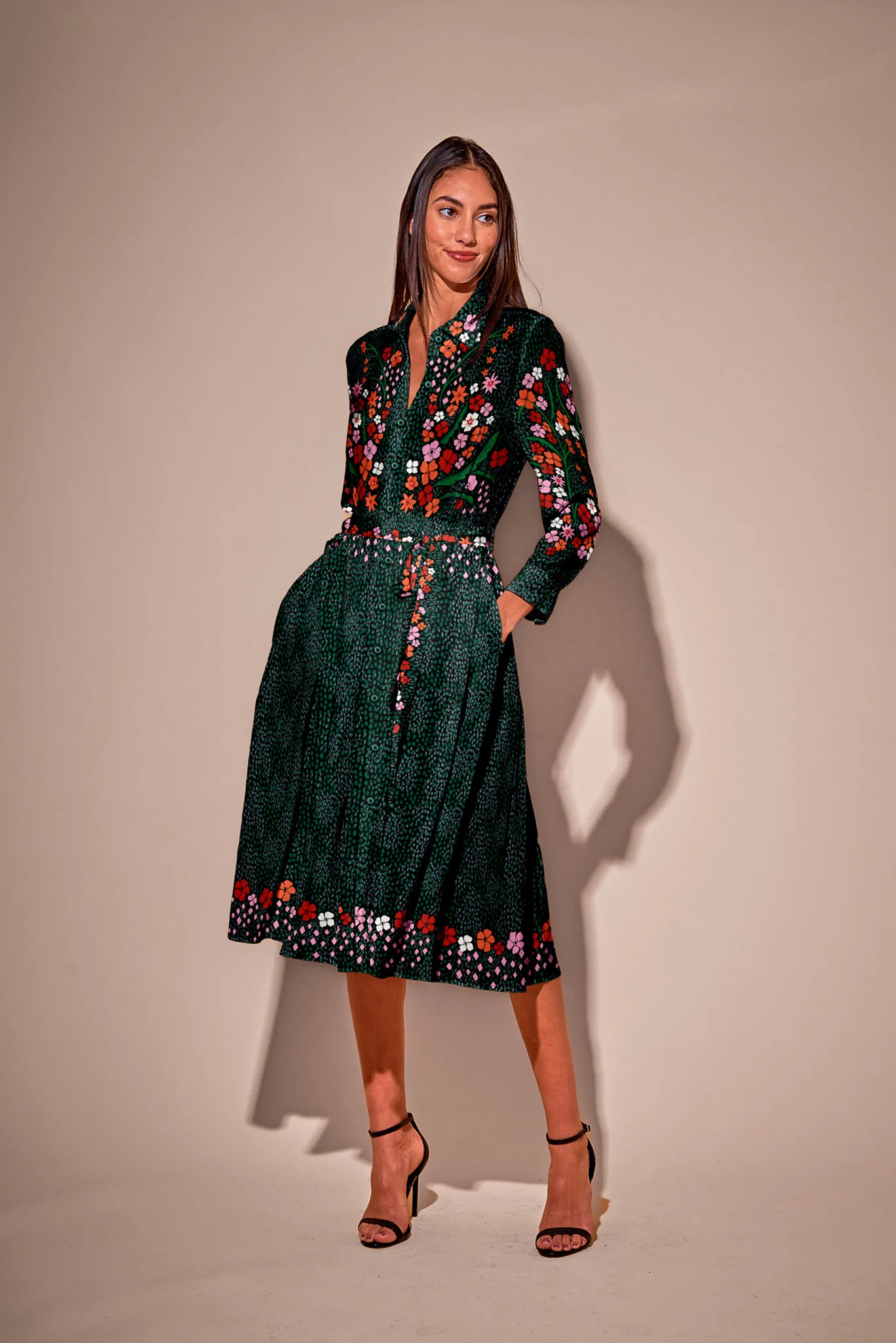 Emerson Dress in Silk | Emerald Baroque Floral - Atomnpay