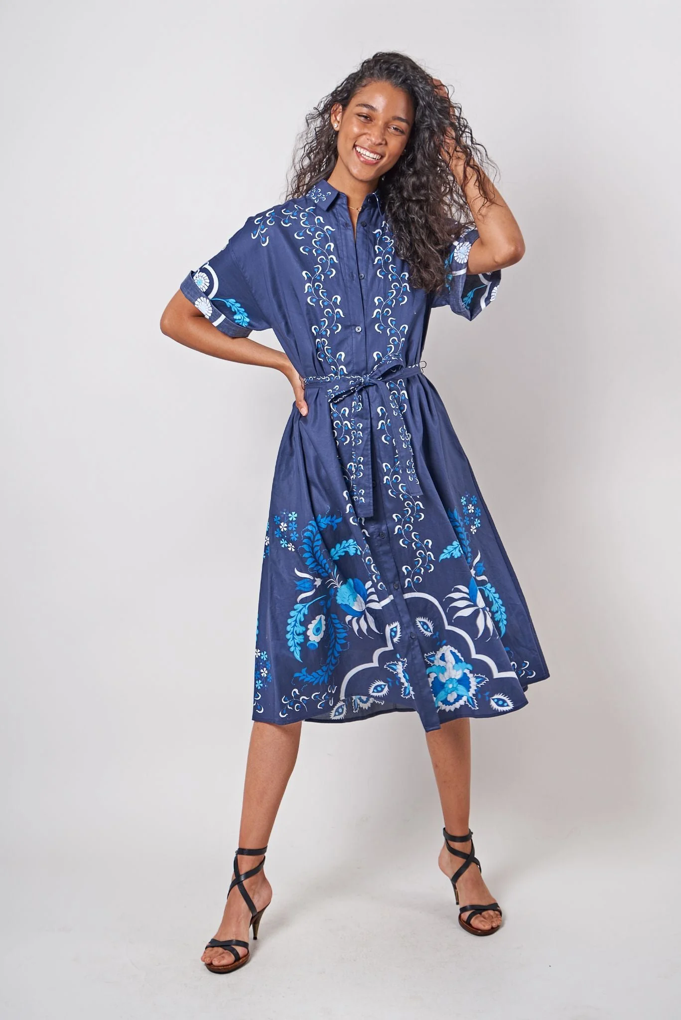 Sarah Shirtdress | Navy Dutch Blossoms - Atomnpay