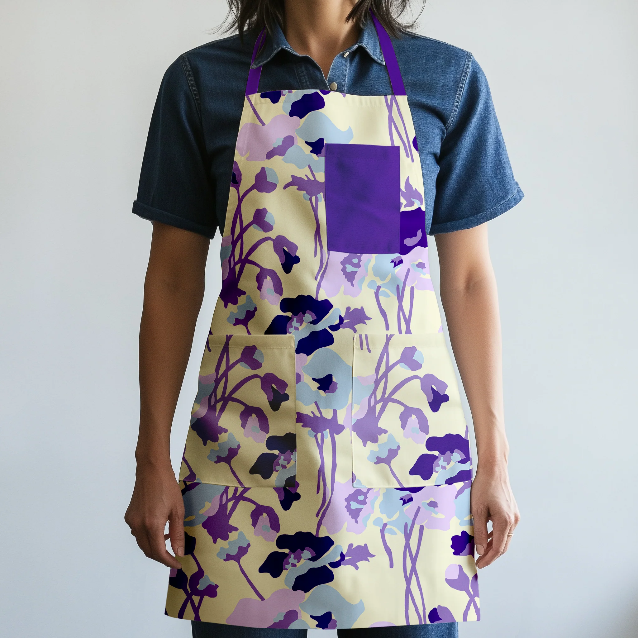 Dini's Rustic Floral in Ecru and Purple Apron - Atomnpay