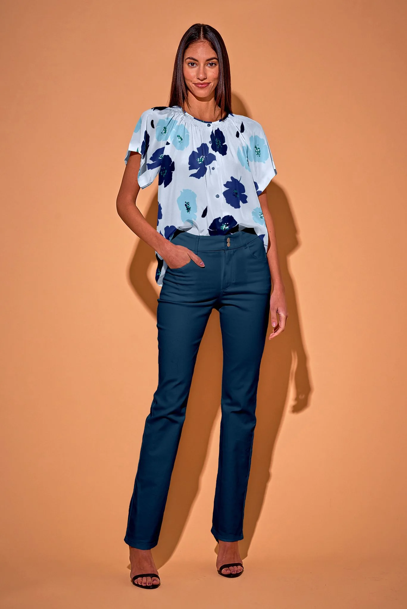 The Short Sleeve Classic Blouse | Sapphire Poppies - Atomnpay