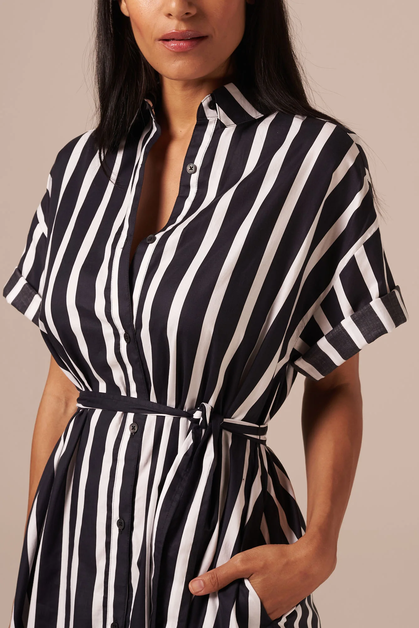 The Sarah Shirtdress | Black Stripe - Atomnpay