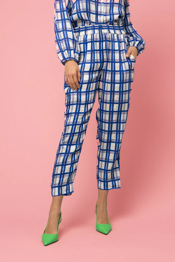 The Julia Pant | Royal Plaid in Blue - Atomnpay